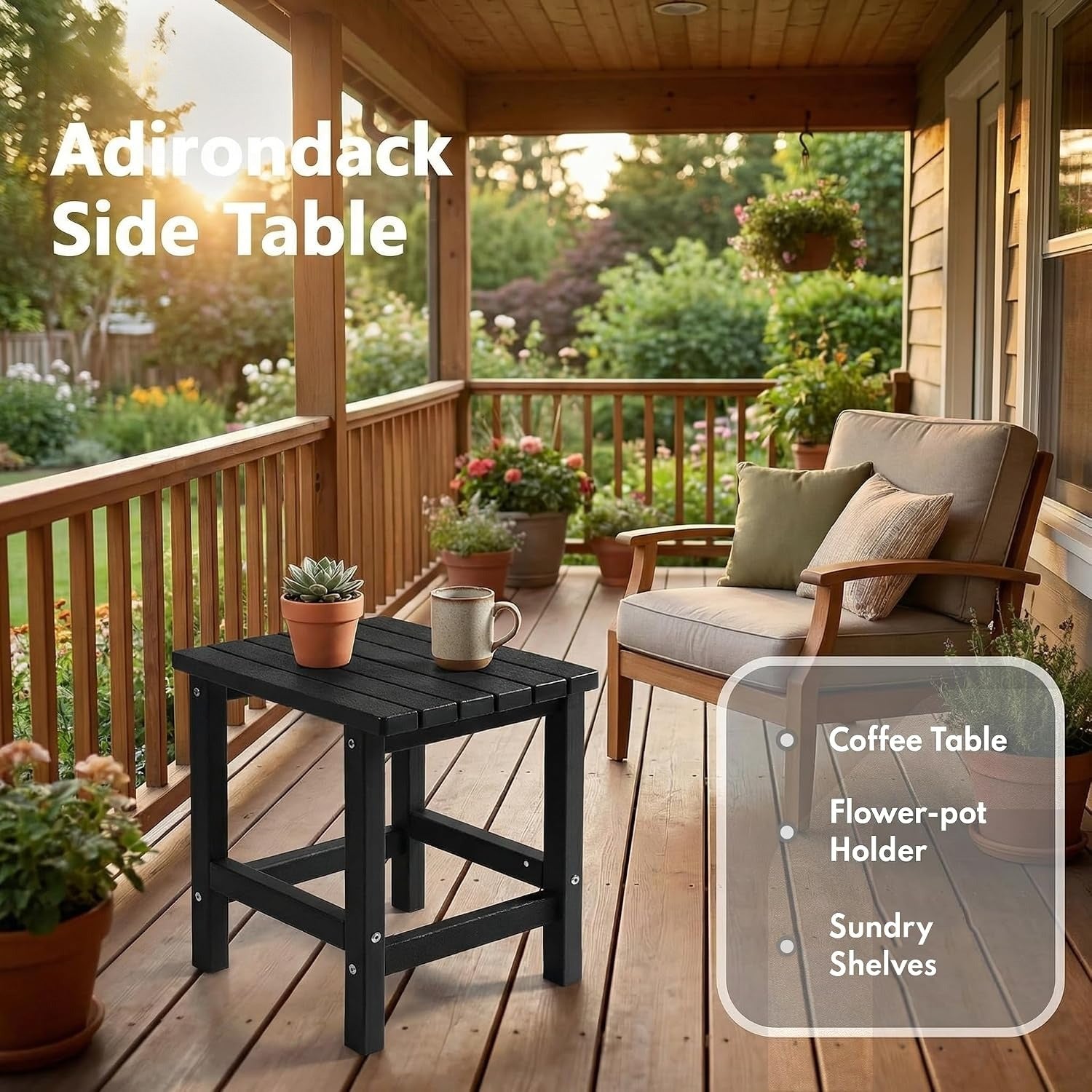Black HDPE Weather‑Resistant Outdoor Side Table