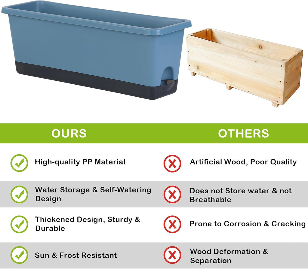 Rectangle Blue Window Herb Flower Planter Boxes
