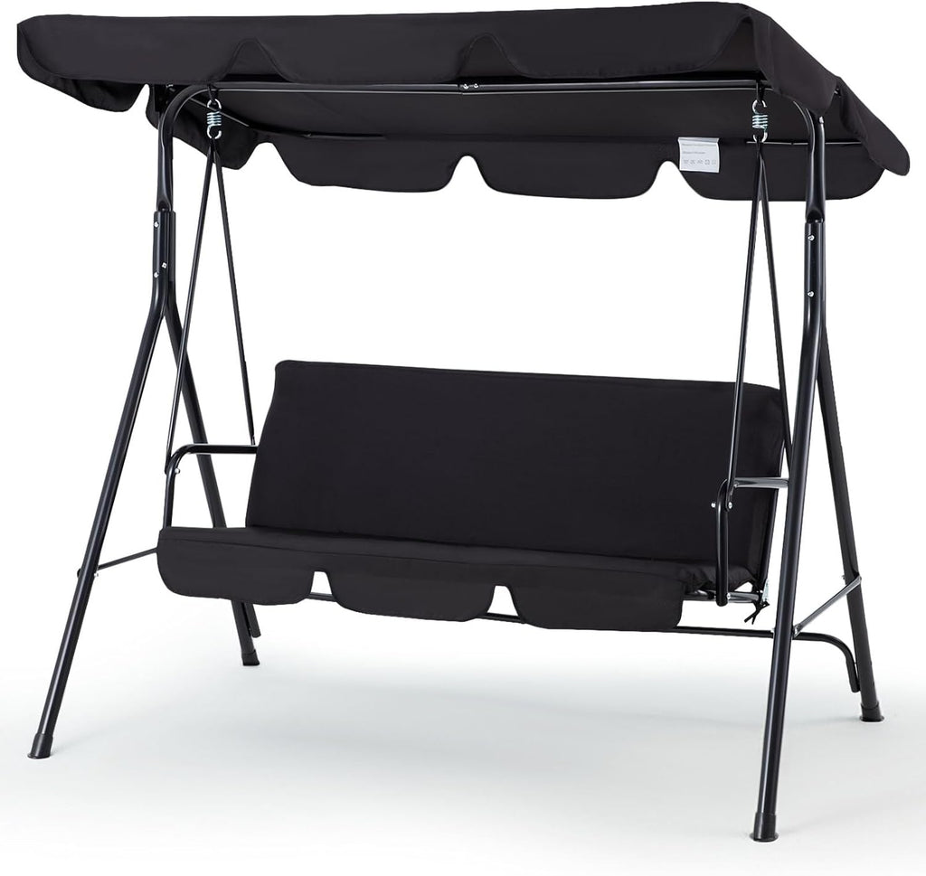 Black 3‑Seat Outdoor Porch Swing Chair