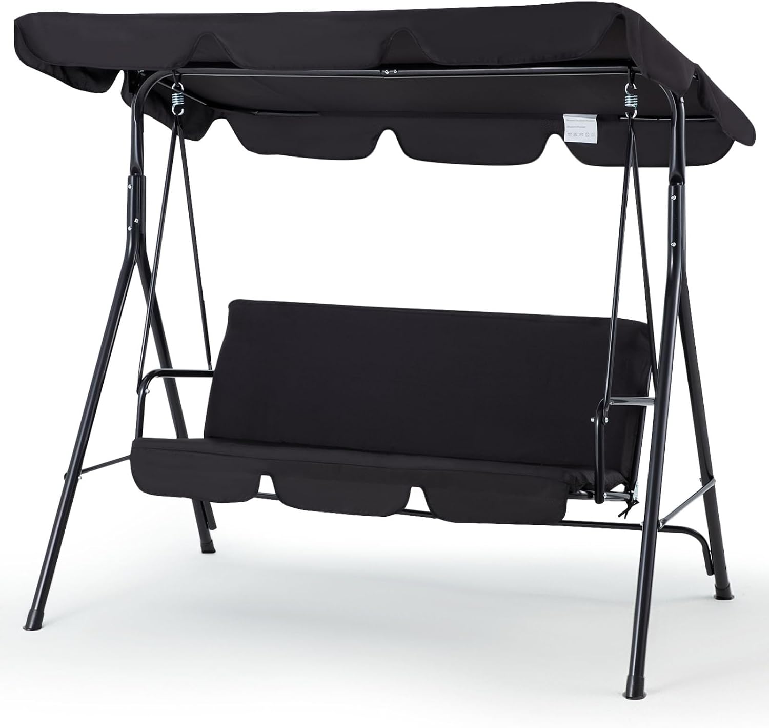 Black 3‑Seat Outdoor Porch Swing Chair