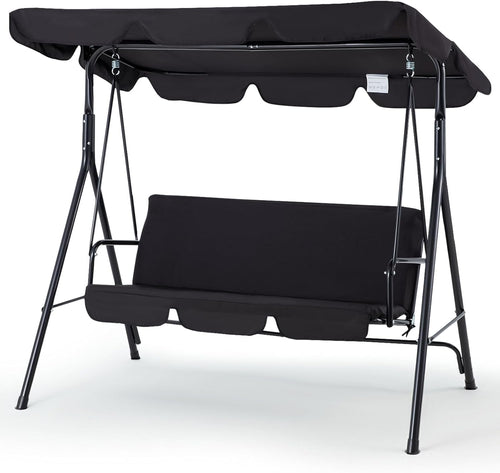 Black 3‑Seat Outdoor Porch Swing Chair