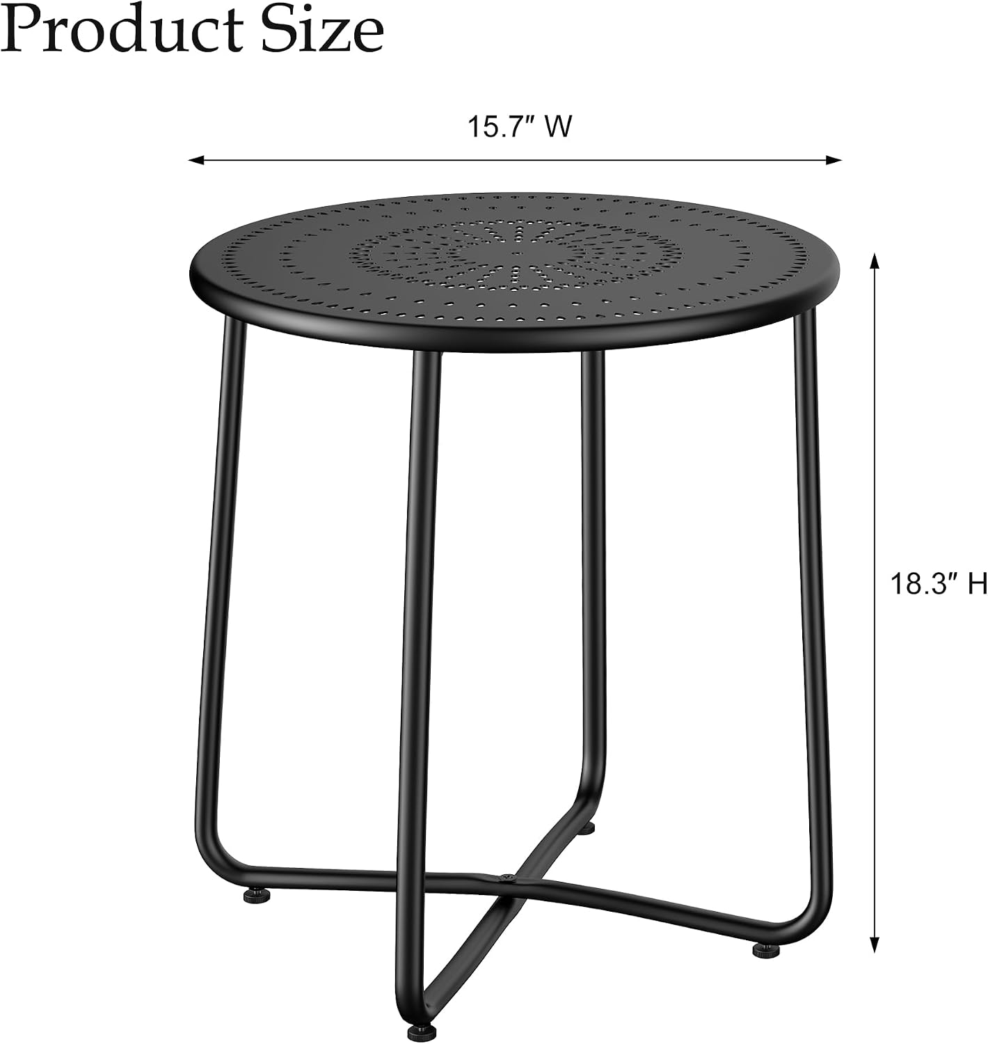 Black Metal Round Outdoor Patio Side Table