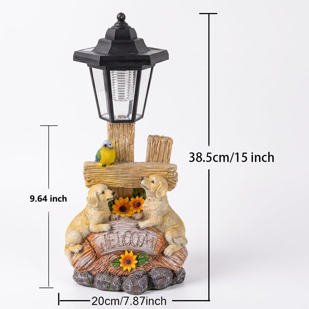 Solar Resin Dog Garden Welcome Statue