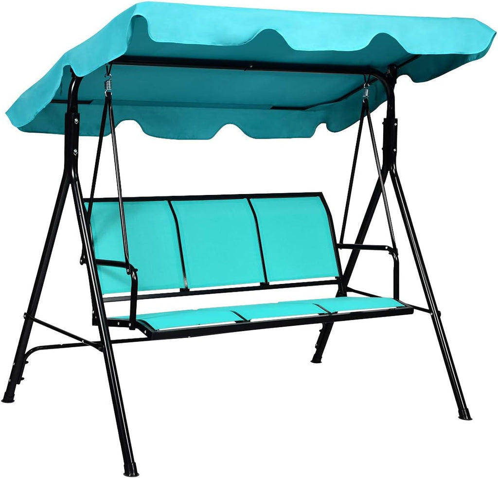 Turquoise 3‑Seat Outdoor Patio Swing Bench