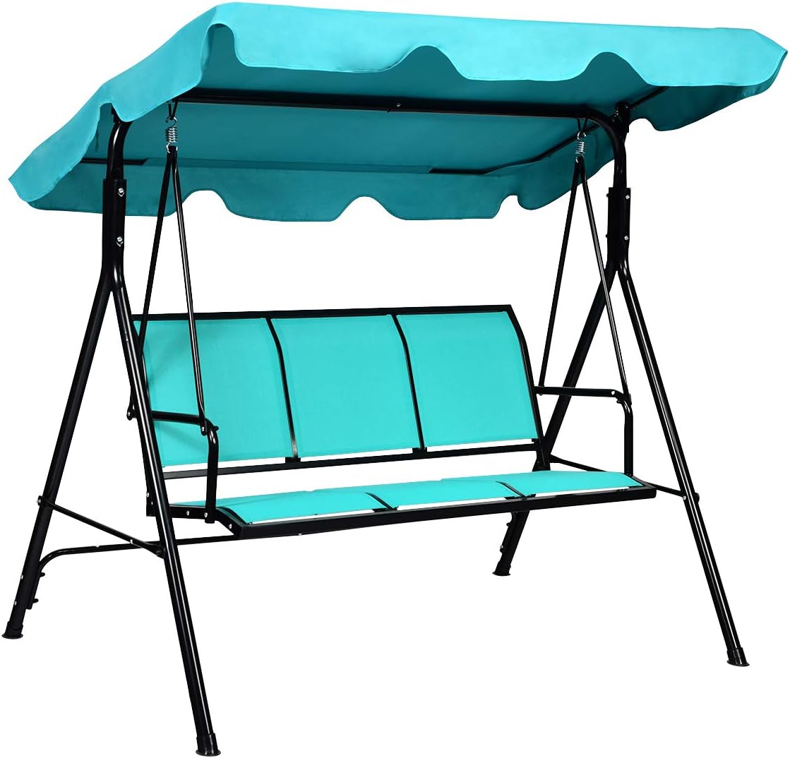 Turquoise 3‑Seat Outdoor Patio Swing Bench