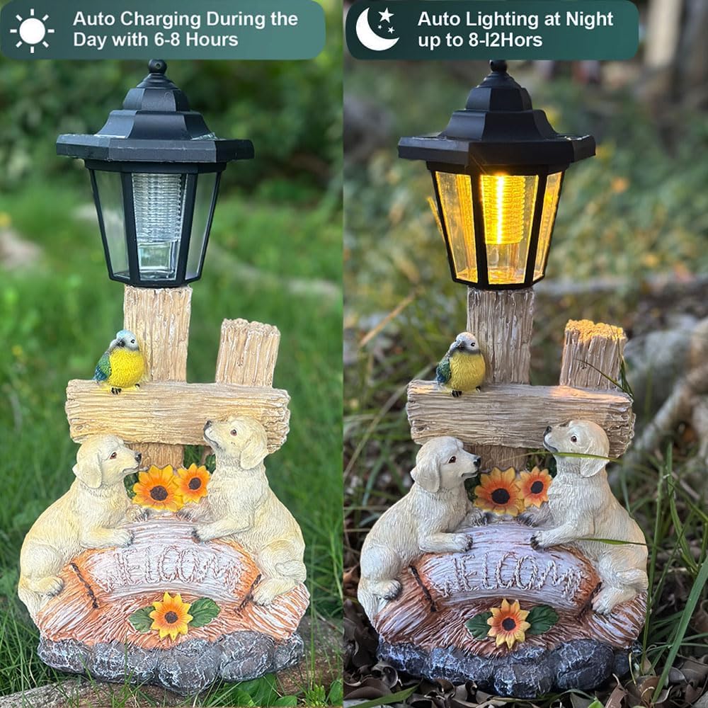 Solar Resin Dog Garden Welcome Statue