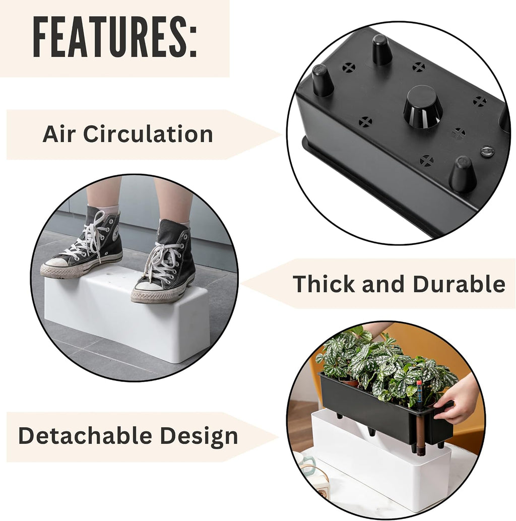 White Self‑Watering Railing Flower Planter Boxes