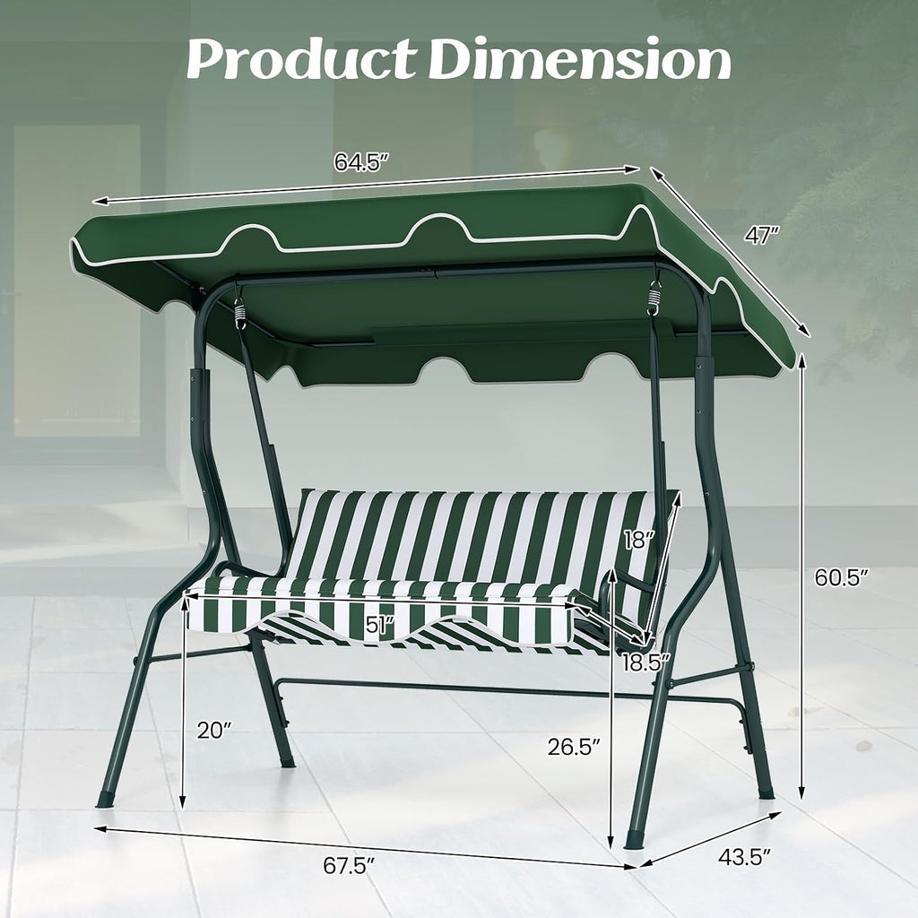 Green 3‑Seat Outdoor Porch Swing