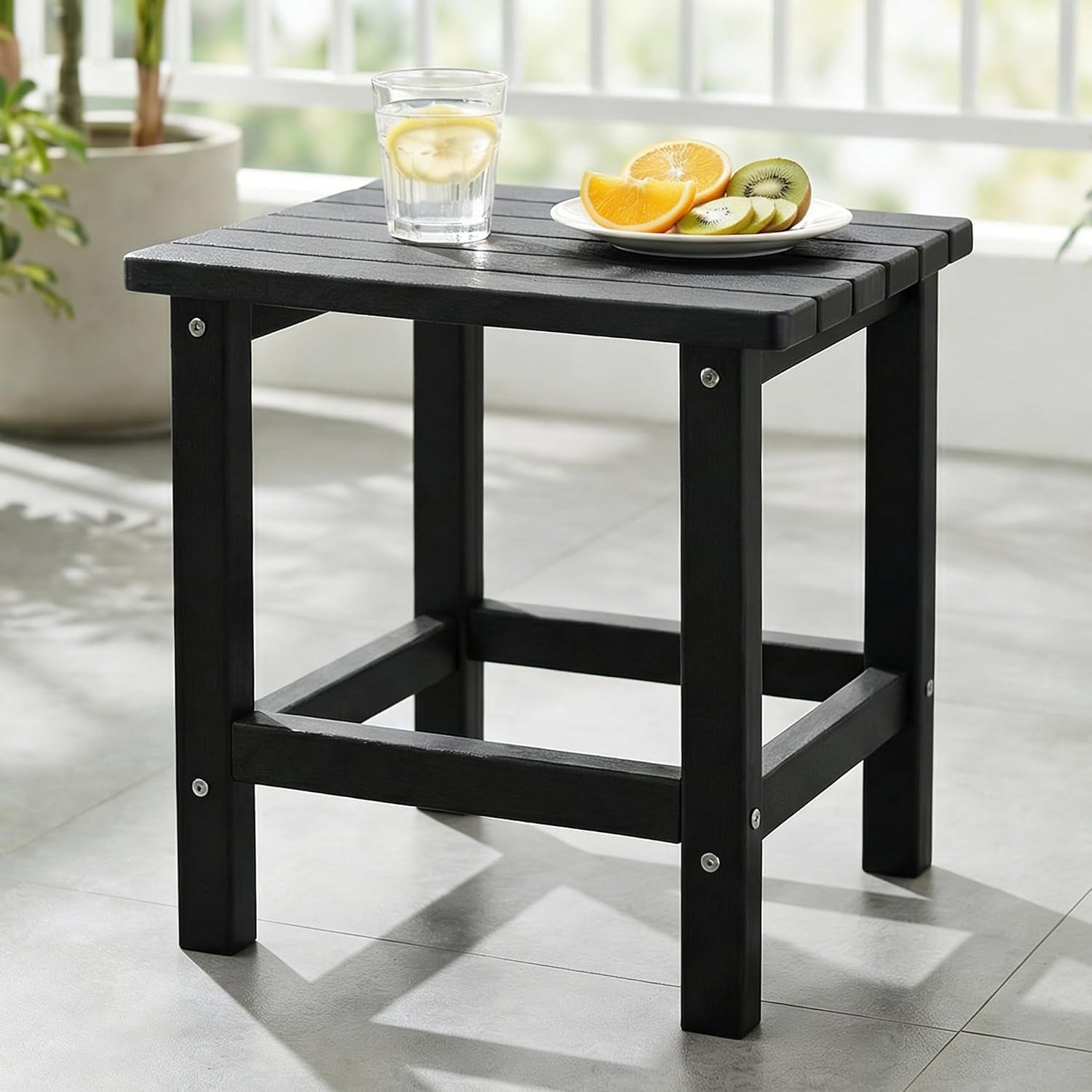 Black HDPE Weather‑Resistant Outdoor Side Table