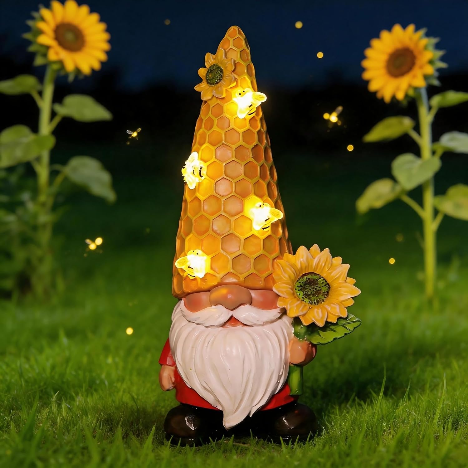 Solar Sunflower Gnome Garden Statue Decor