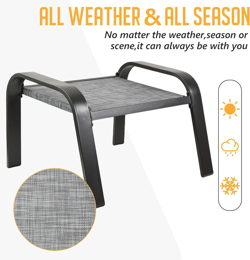 Grey Textilene Waterproof Outdoor Patio Ottomans