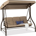 Taupe 3‑Seat Outdoor Patio Swing Chair