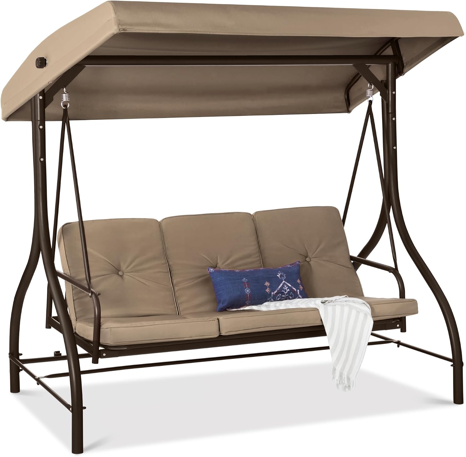 Taupe 3‑Seat Outdoor Patio Swing Chair