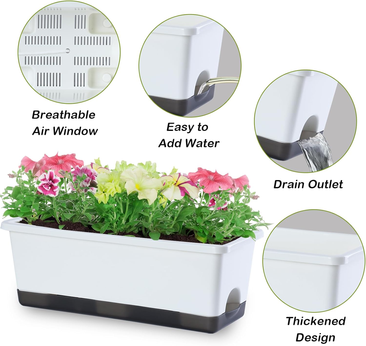 White Rectangle Window Flower Planter Boxes