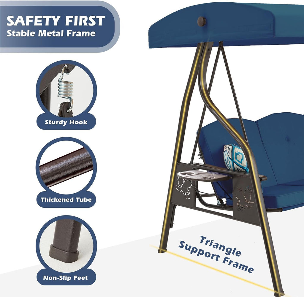 Blue 3‑Seat Outdoor Porch Swing Chair
