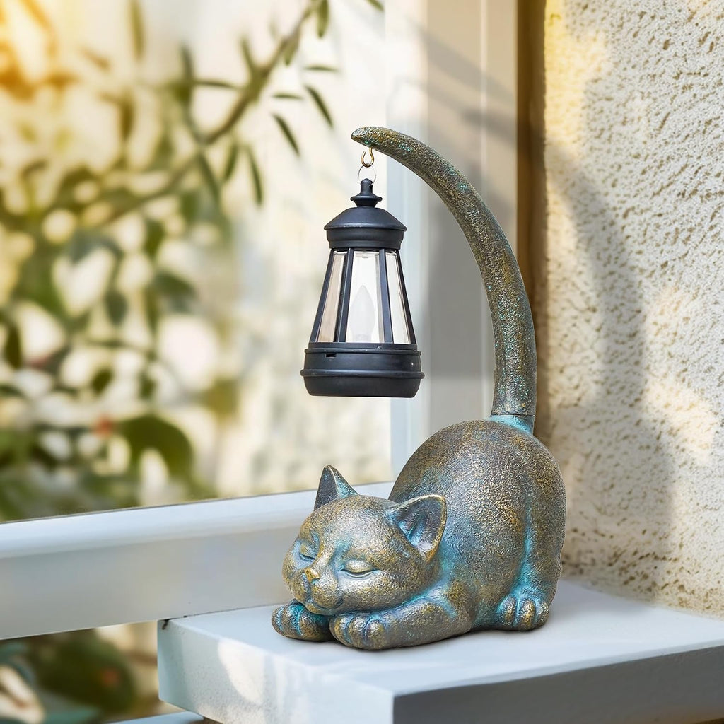 Solar Cat Garden Statue With Lantern
