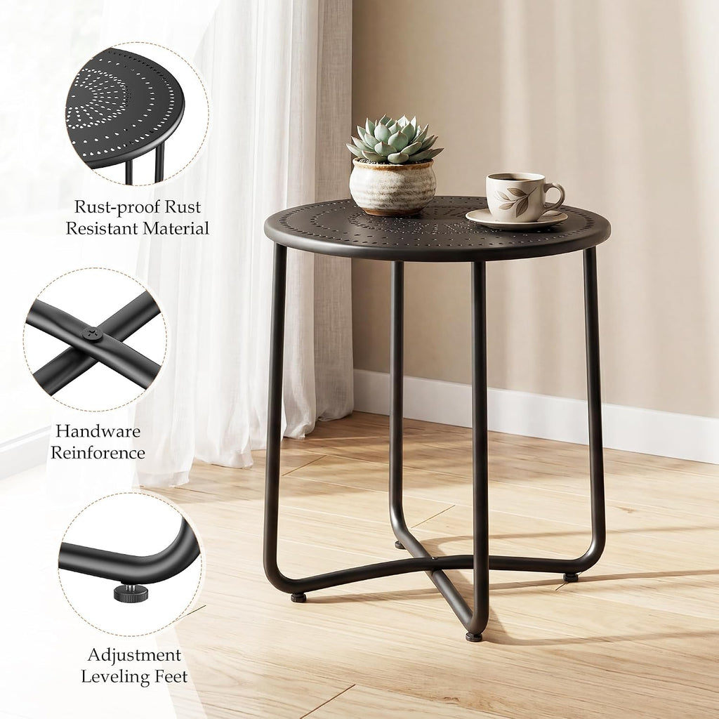 Black Metal Round Outdoor Patio Side Table