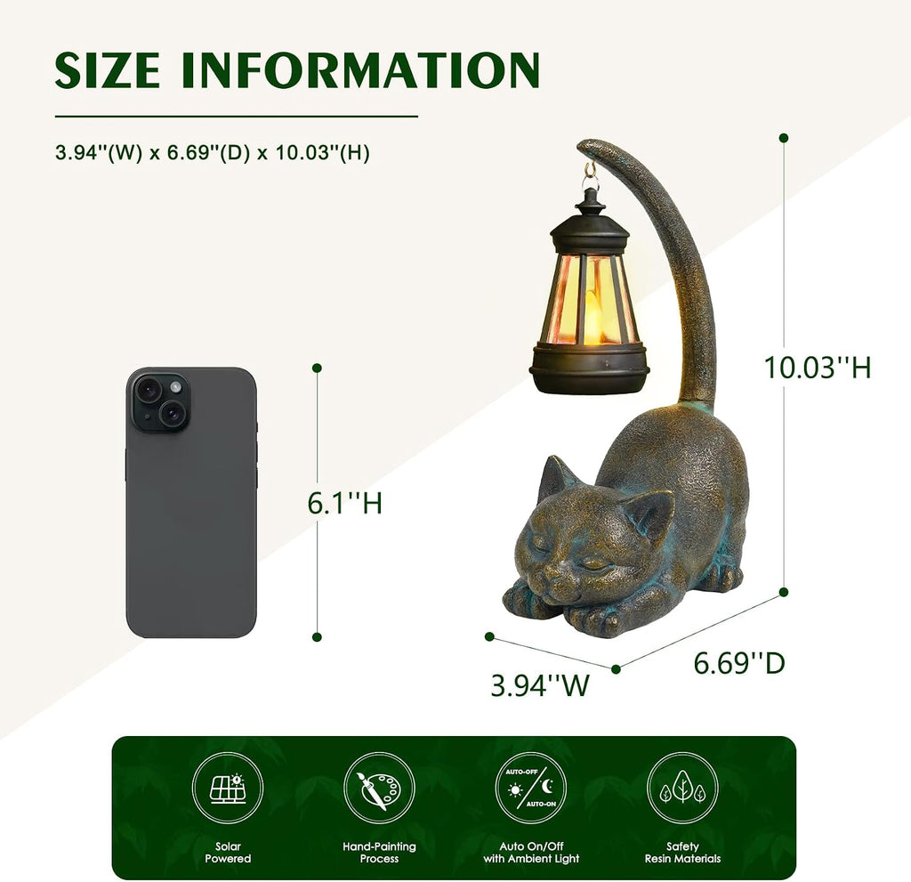 Solar Cat Garden Statue With Lantern