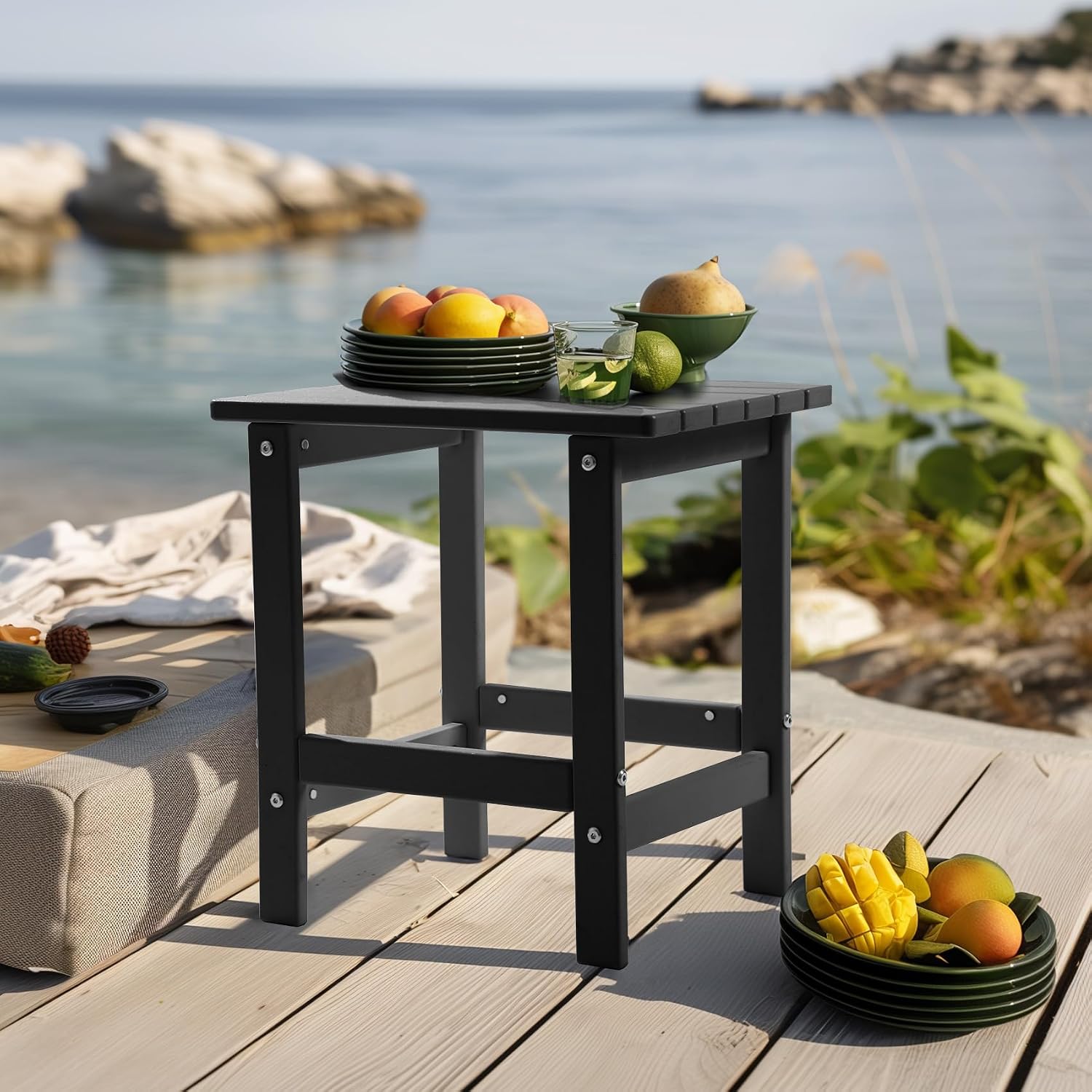 Black HDPE Weather‑Resistant Outdoor Side Table
