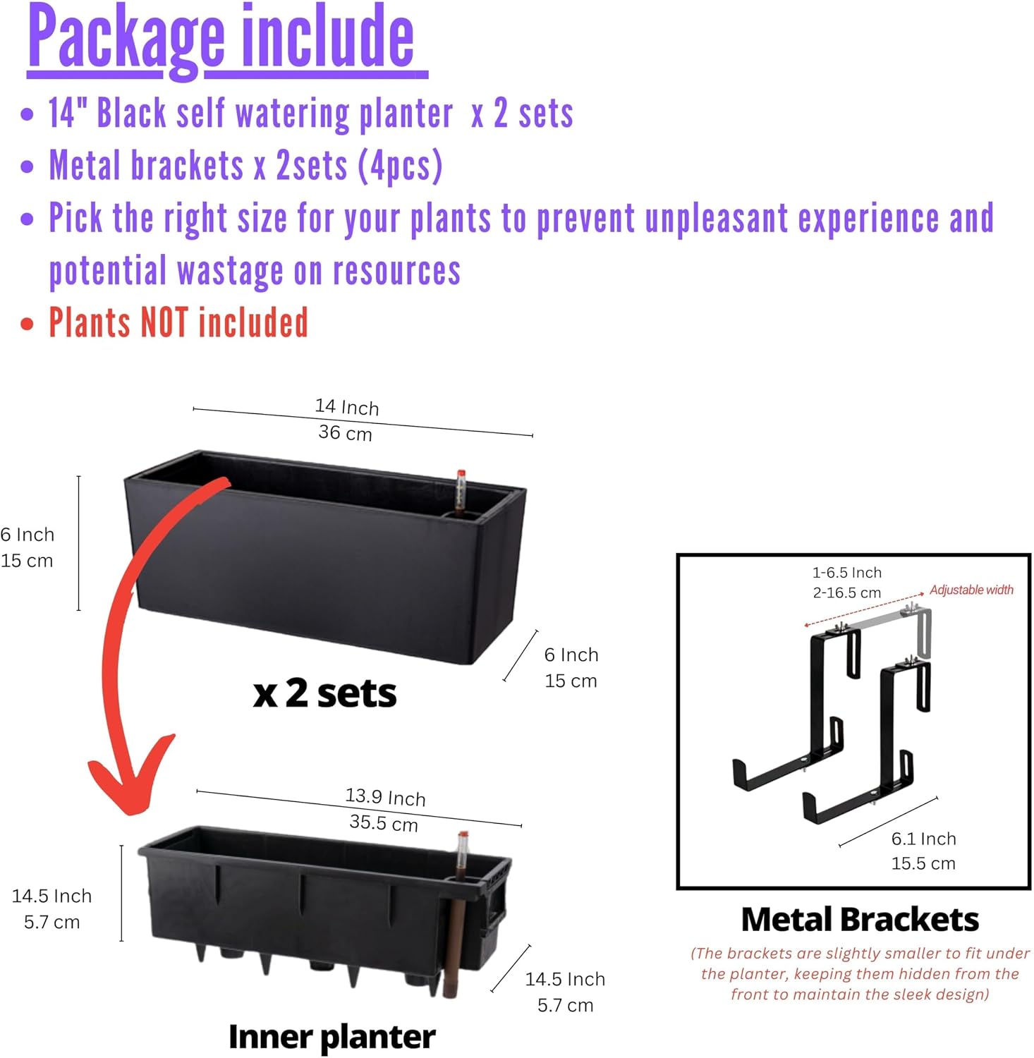 Black Self‑Watering Railing Planter Boxes