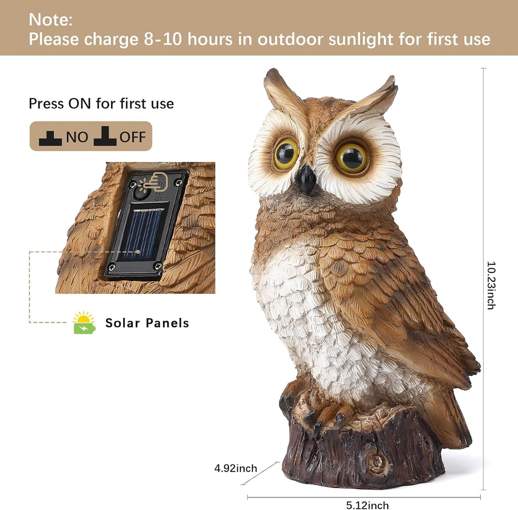 Brown Resin Solar Owl Garden Statue