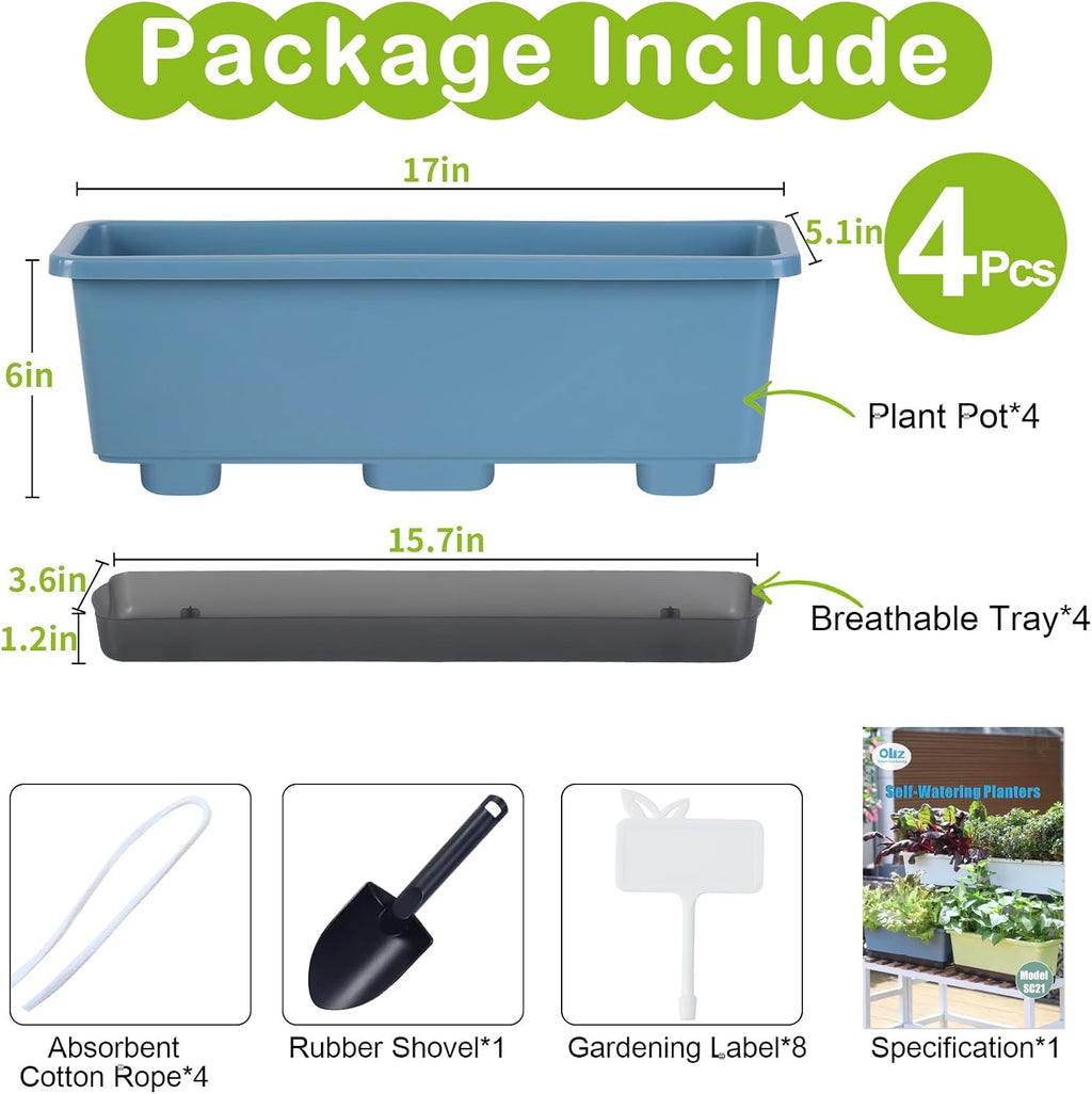 Rectangle Blue Window Herb Flower Planter Boxes