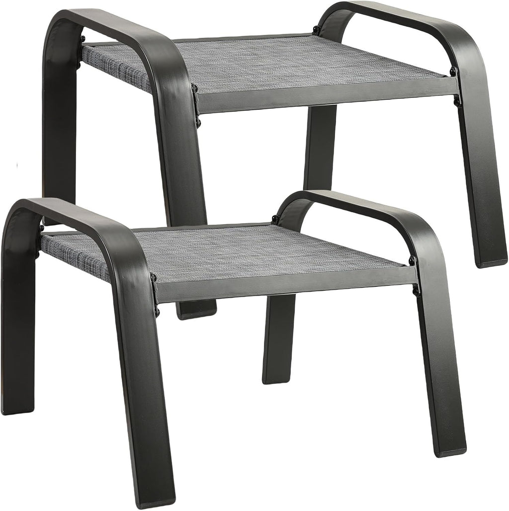 Grey Textilene Waterproof Outdoor Patio Ottomans