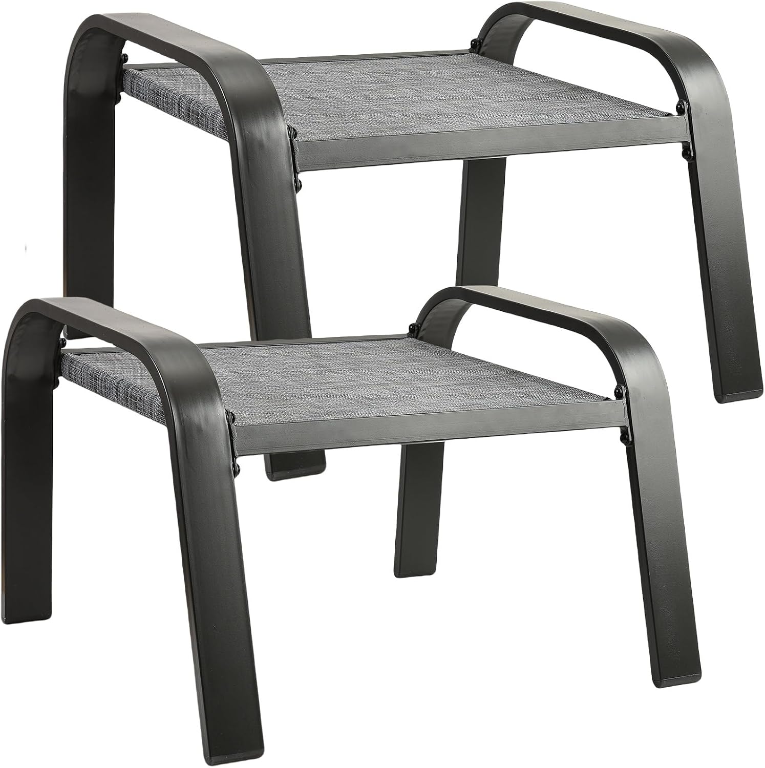 Grey Textilene Waterproof Outdoor Patio Ottomans