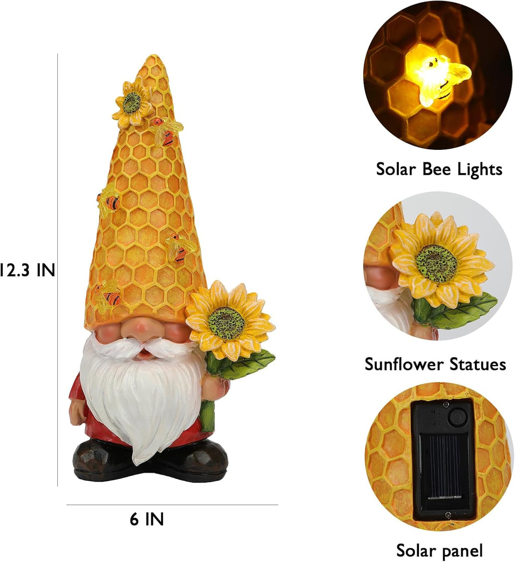 Solar Sunflower Gnome Garden Statue Decor