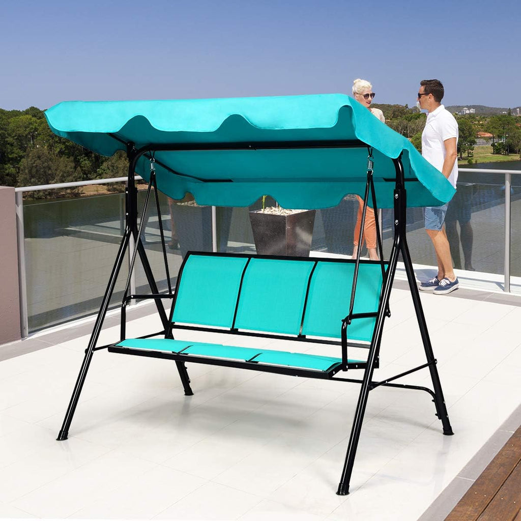Turquoise 3‑Seat Outdoor Patio Swing Bench