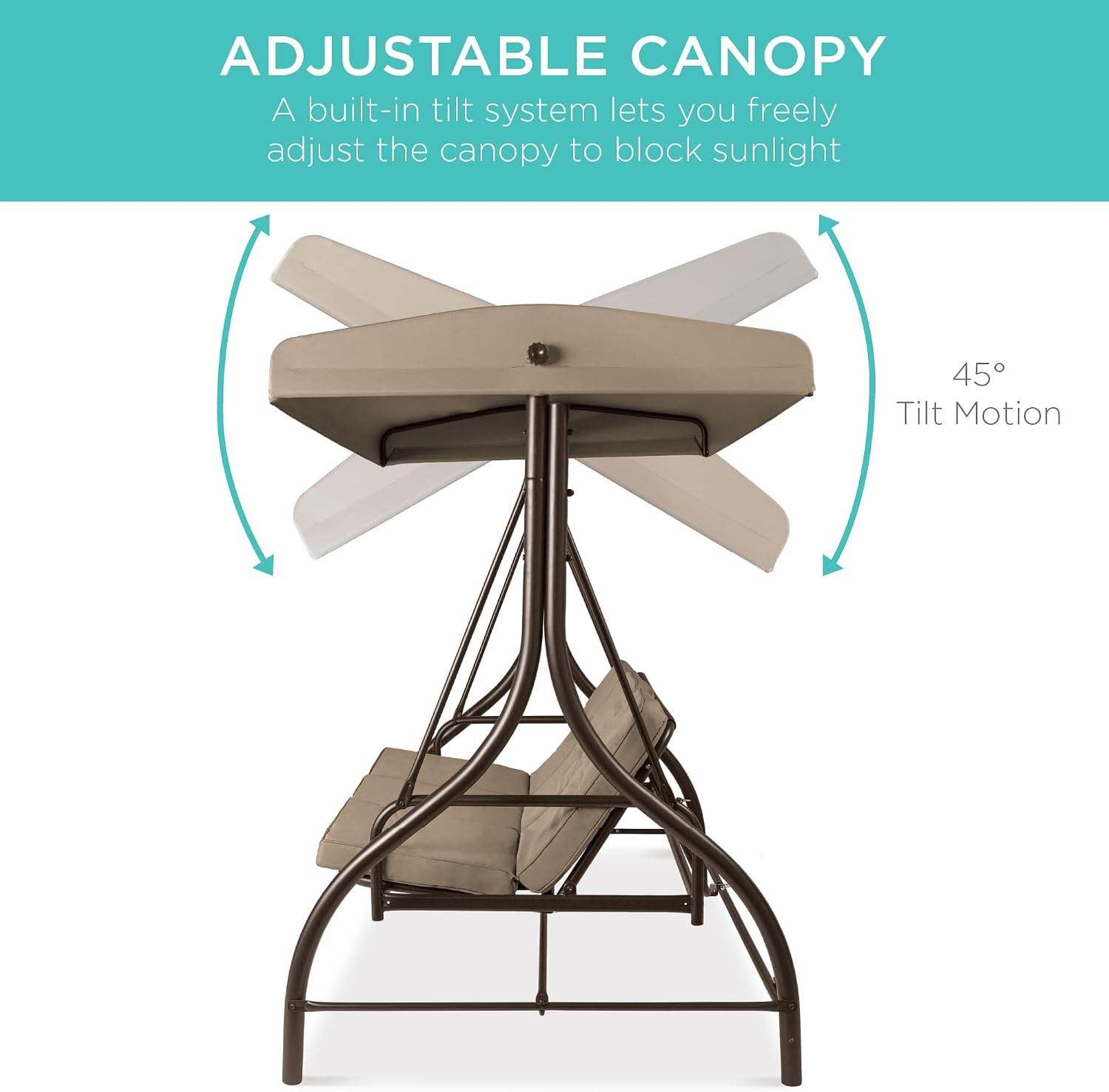 Taupe 3‑Seat Outdoor Patio Swing Chair