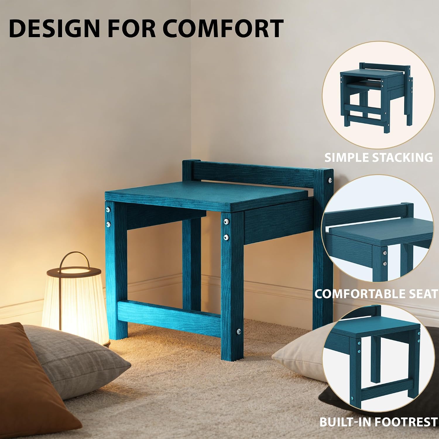 Navy HDPE Stackable Indoor Outdoor Foot Stool