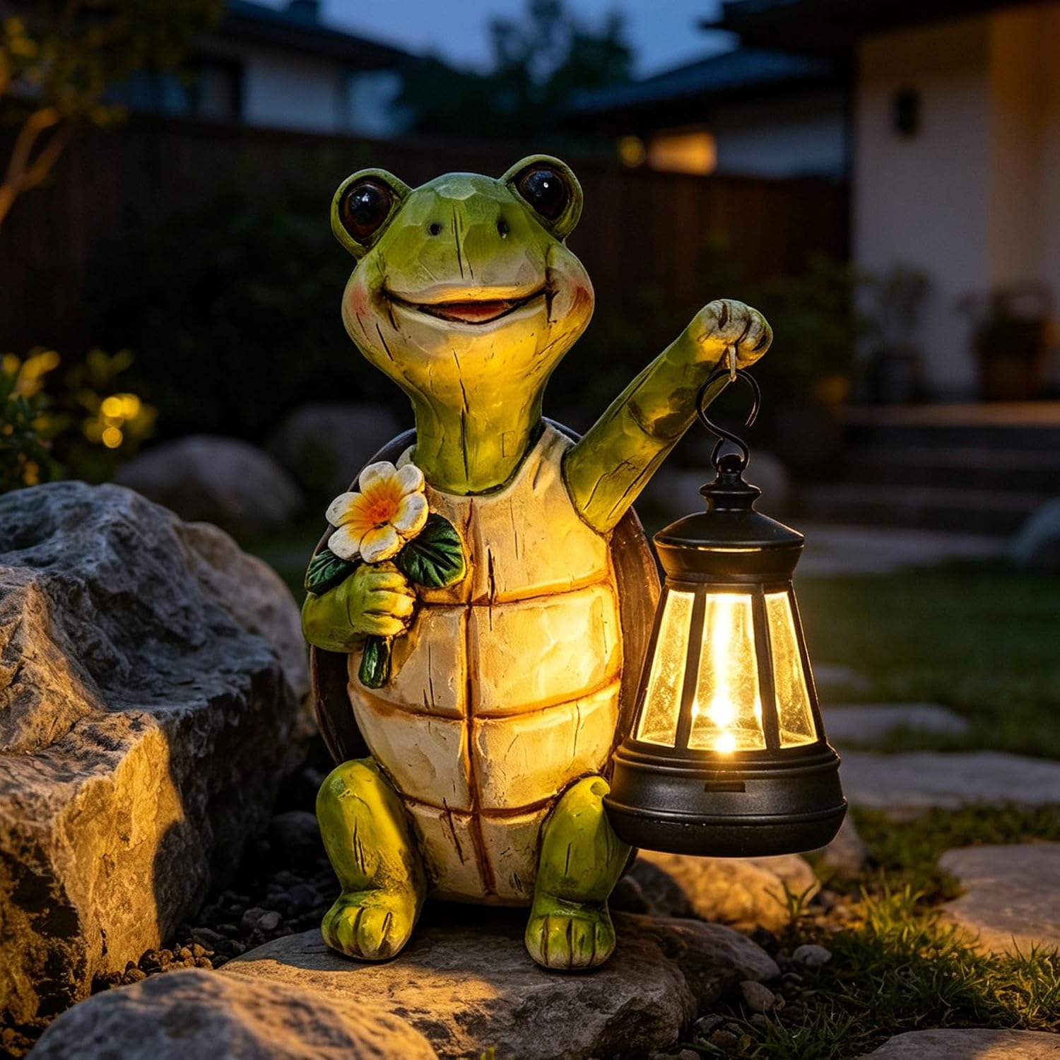 Resin Solar Turtle Garden Decor Statue