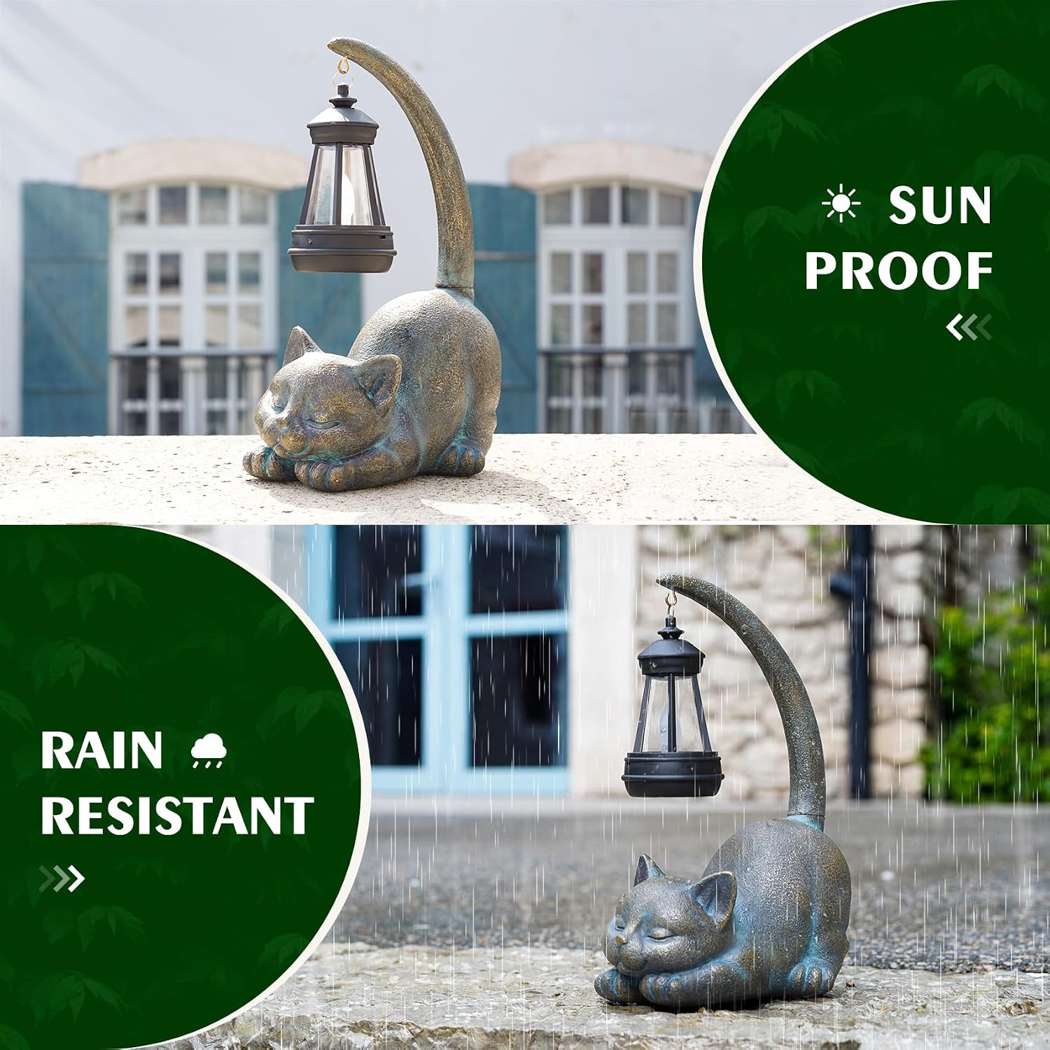 Solar Cat Garden Statue With Lantern