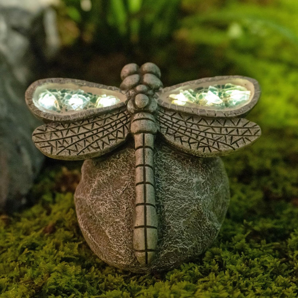 Resin Solar Dragonfly Garden Decor Statue
