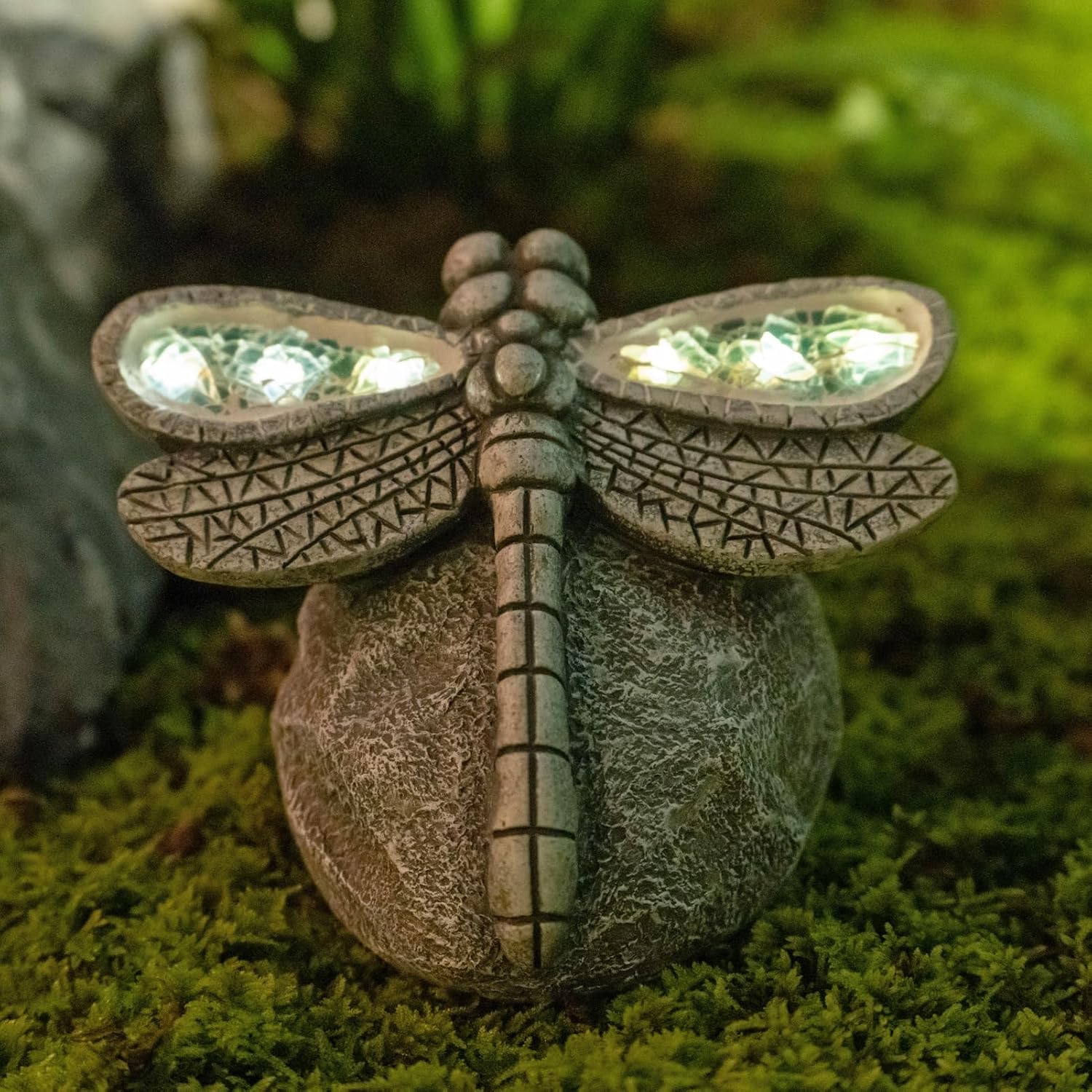 Resin Solar Dragonfly Garden Decor Statue