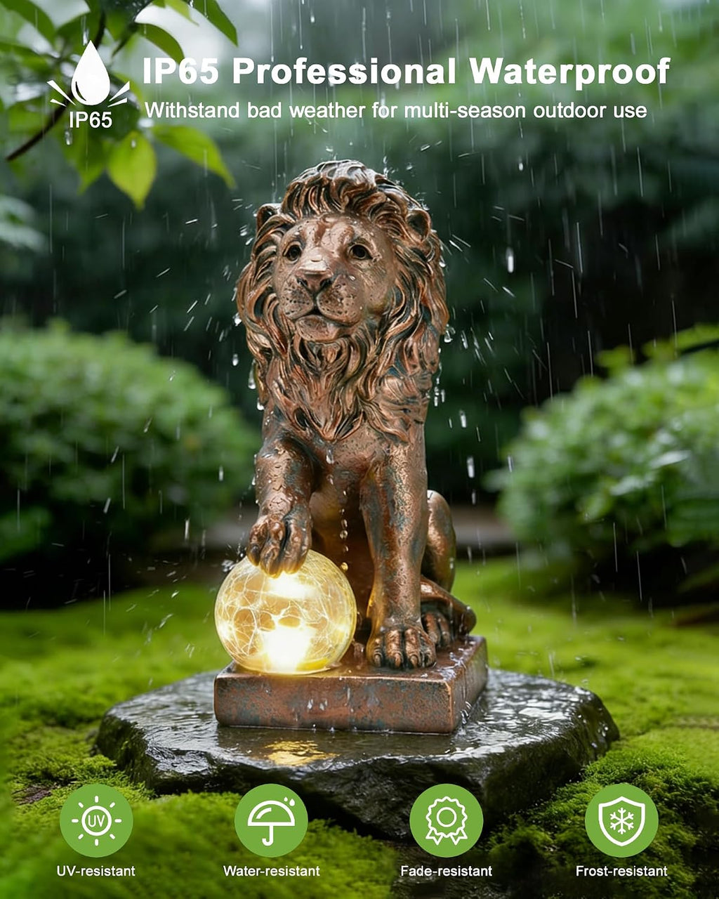 Copper Solar Lion Garden Decor Statue