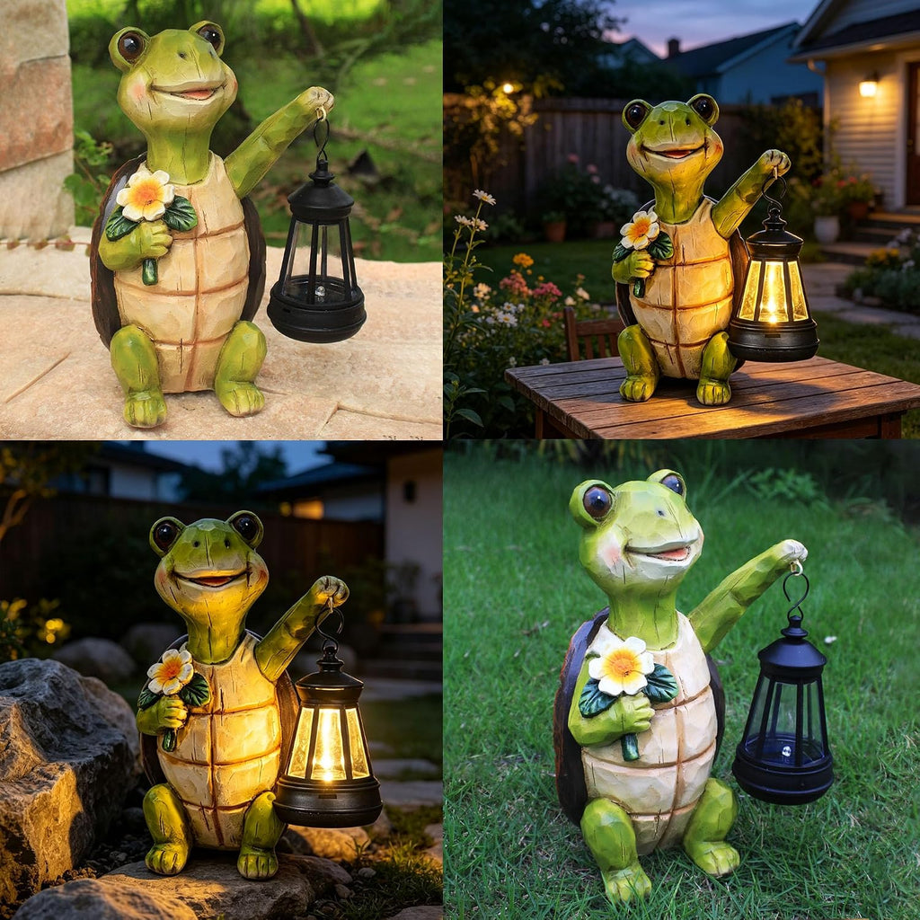 Resin Solar Turtle Garden Decor Statue
