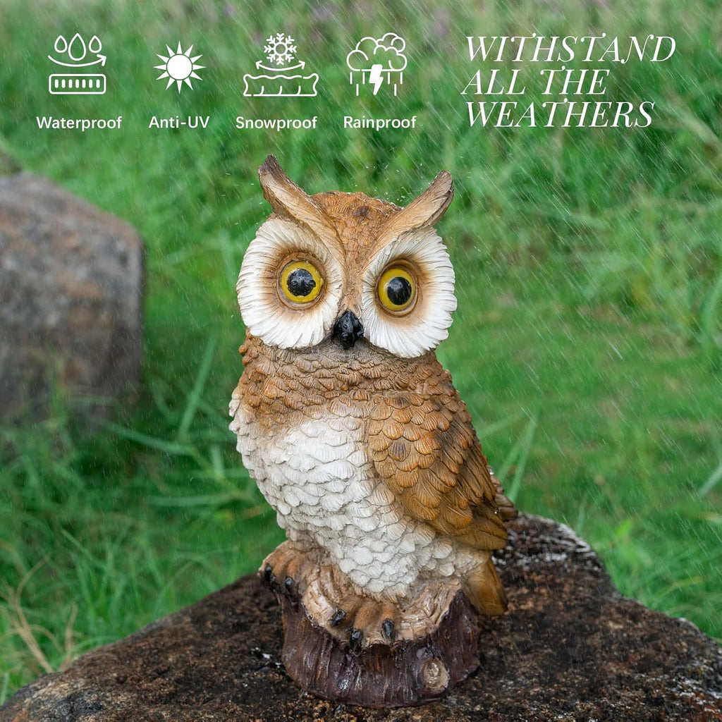 Brown Resin Solar Owl Garden Statue