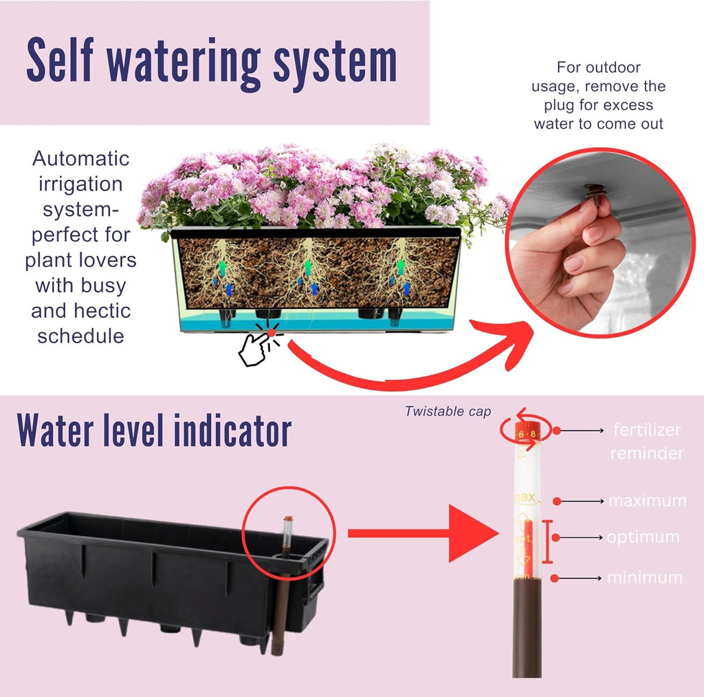 Black Self‑Watering Railing Planter Boxes