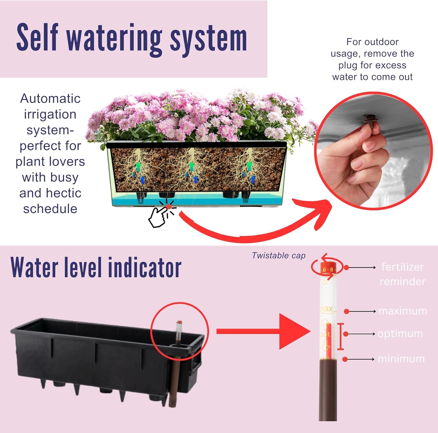 Black Self‑Watering Railing Planter Boxes