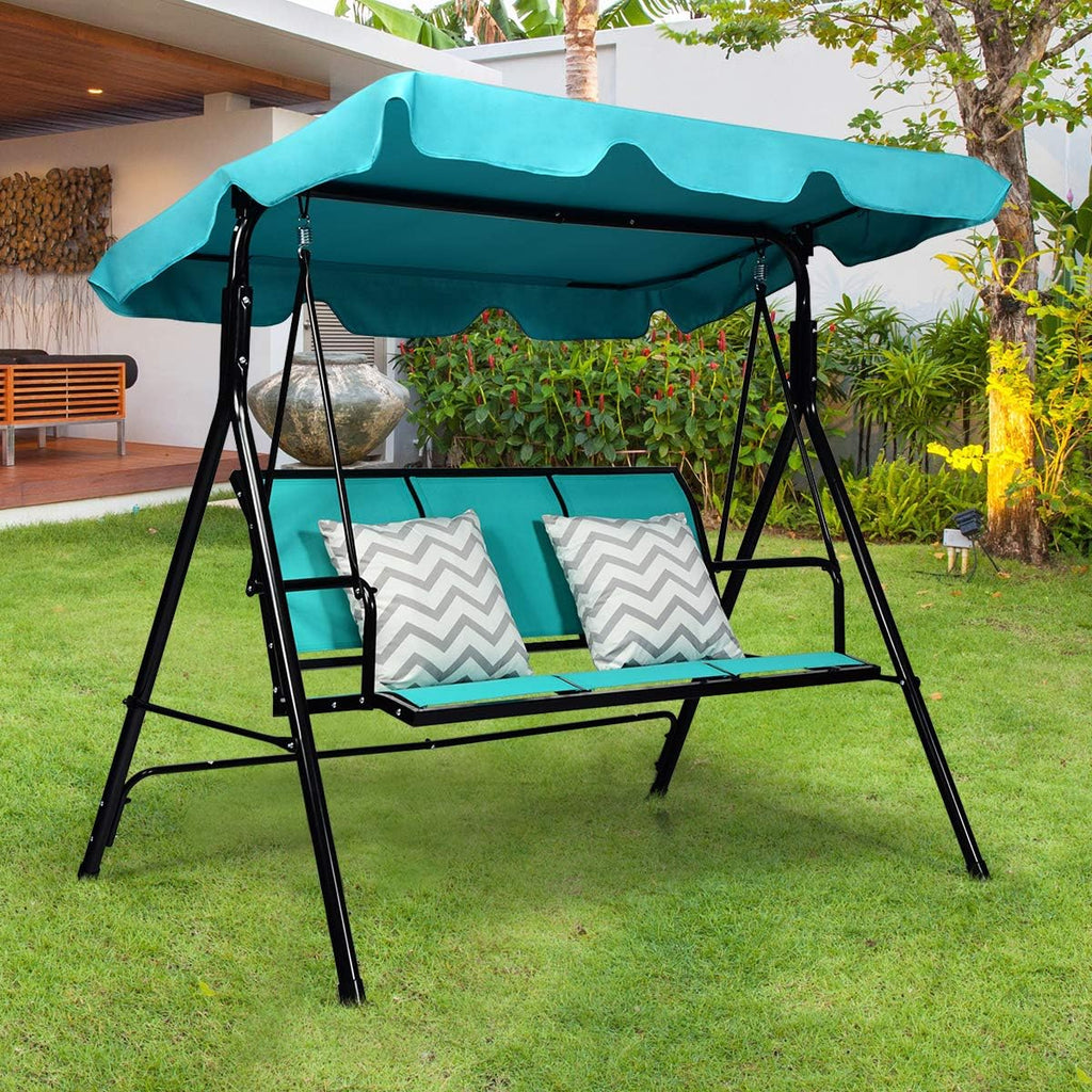 Turquoise 3‑Seat Outdoor Patio Swing Bench