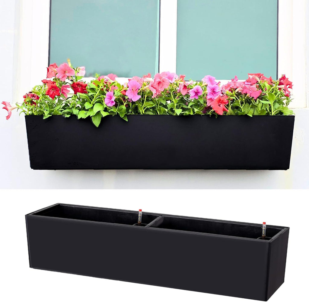 Black Self‑Watering Wall Flower Planter Boxes