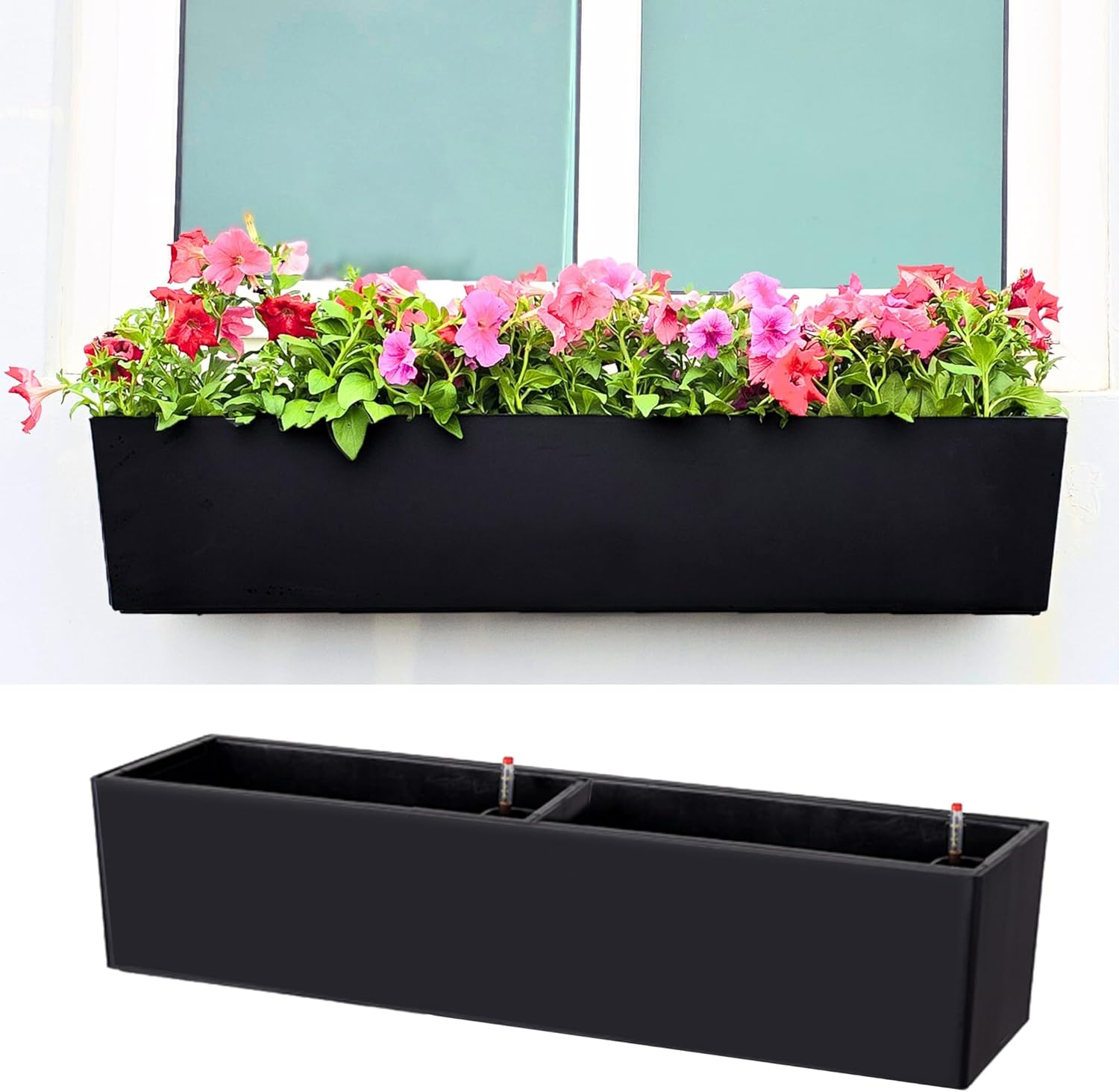 Black Self‑Watering Wall Flower Planter Boxes