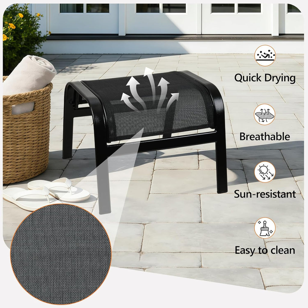 Black Portable Outdoor Patio Ottoman Footstools