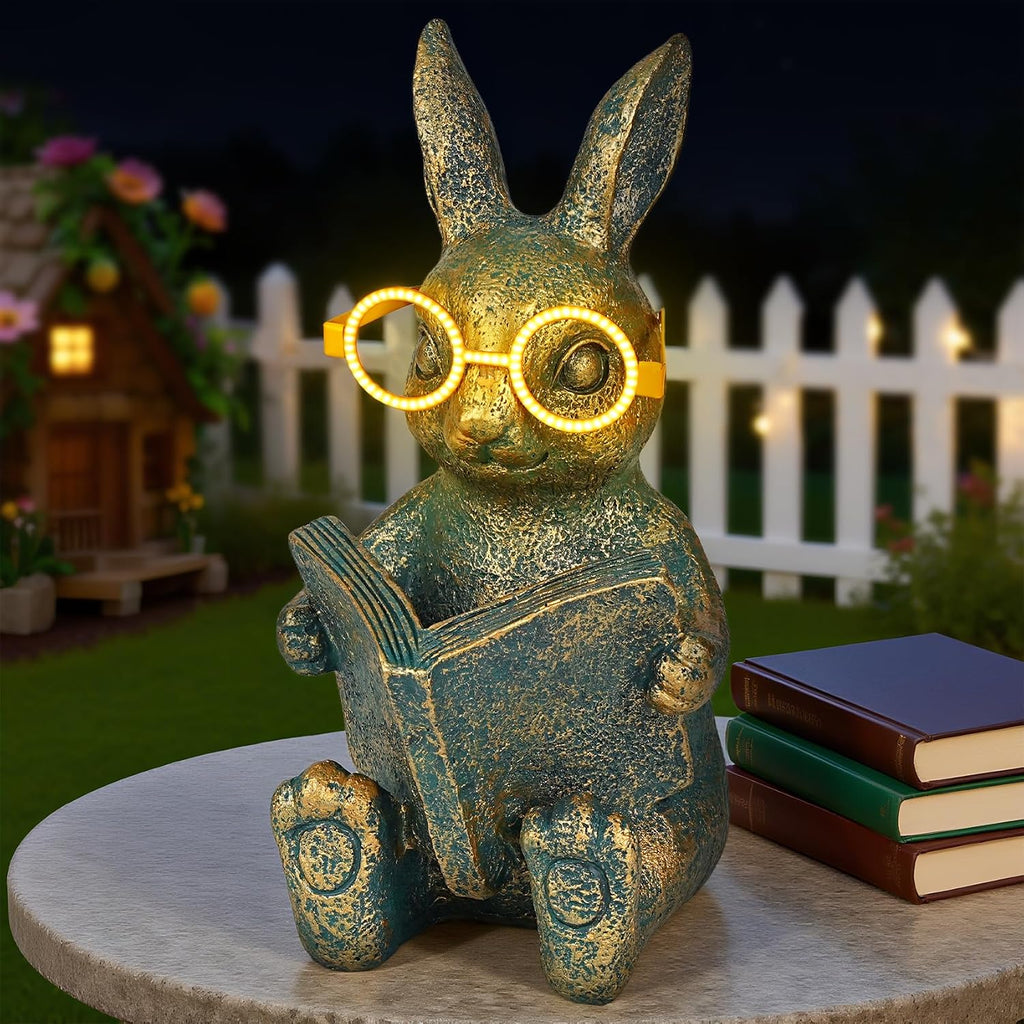 Solar Reading Rabbit Garden Decor Statue