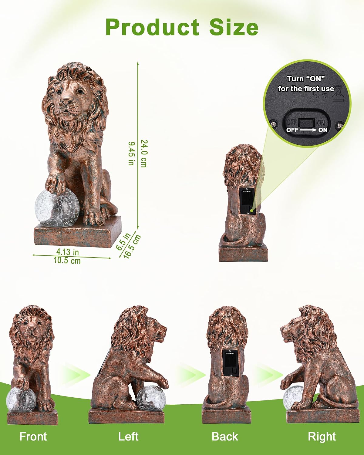 Copper Solar Lion Garden Decor Statue