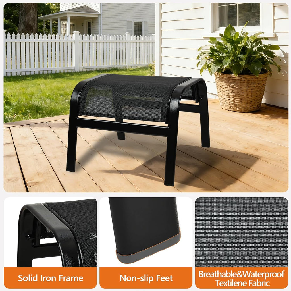 Black Portable Outdoor Patio Ottoman Footstools