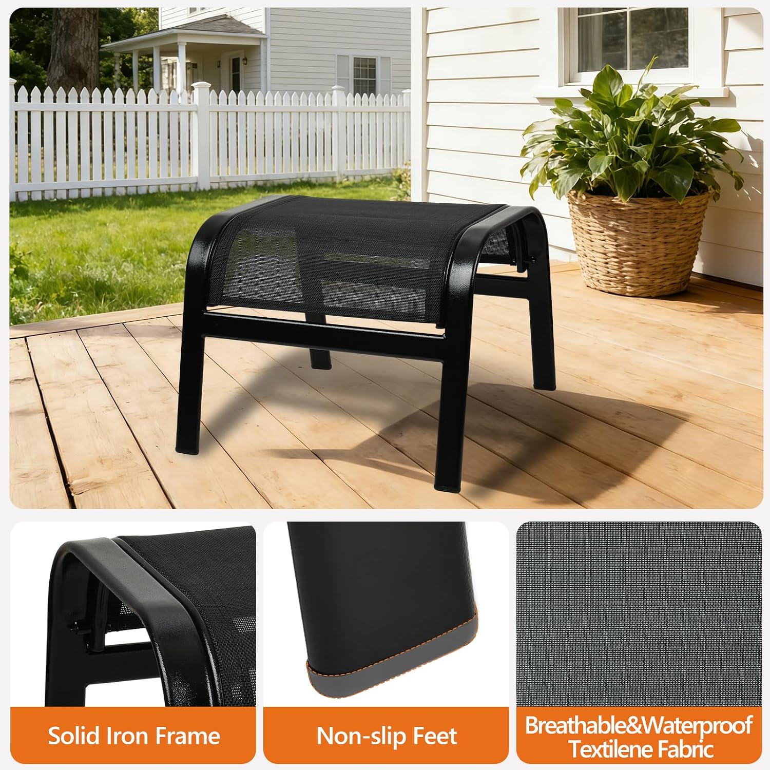Black Portable Outdoor Patio Ottoman Footstools