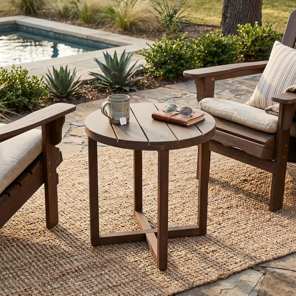 Dark Oak Acacia Wood Outdoor Round Side Table
